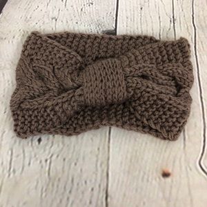 Brown Knit Headband Earmuffs Crochet Bow Knot